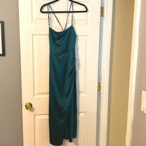 Zara green satin midi dress